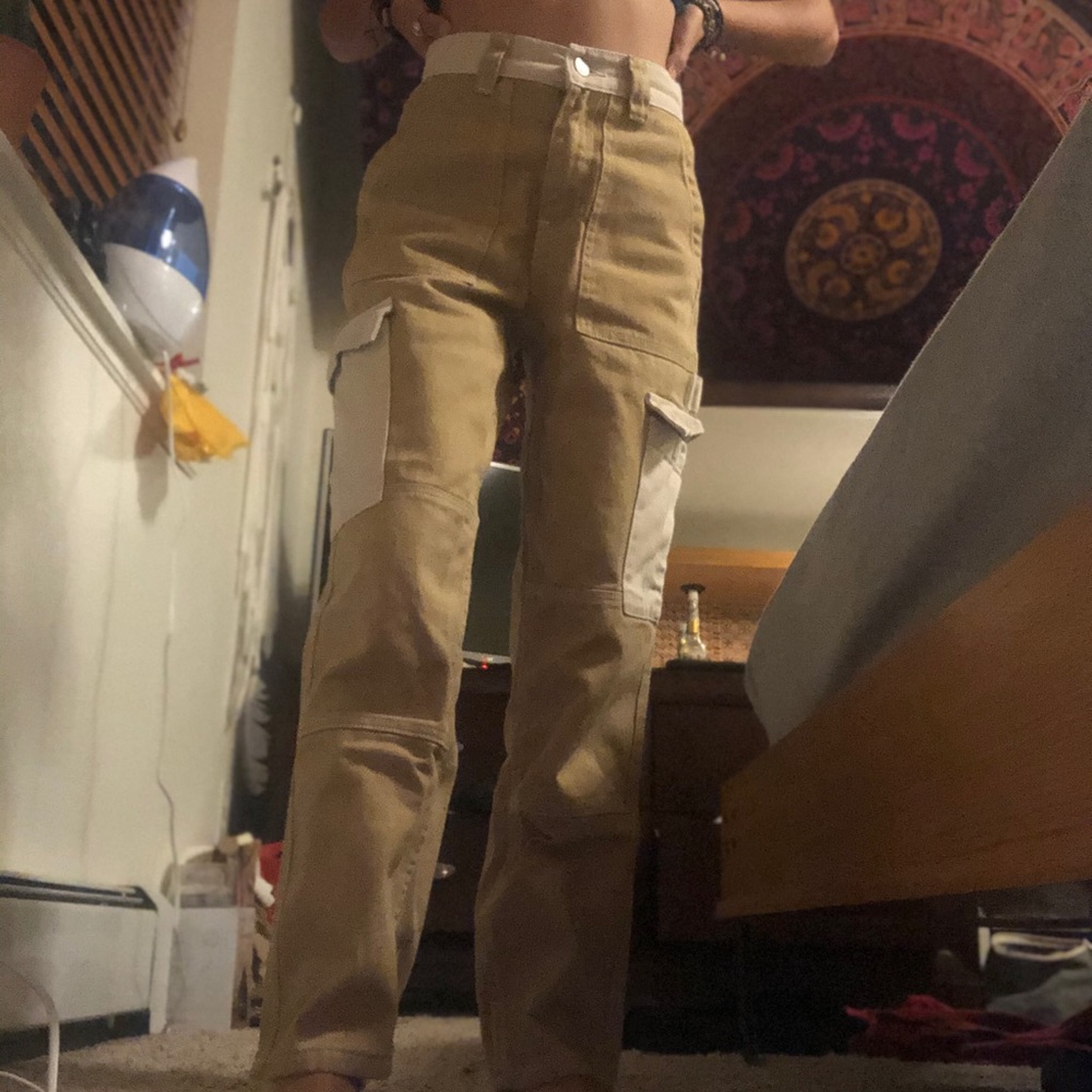 pacsun camel and white block cargo pants